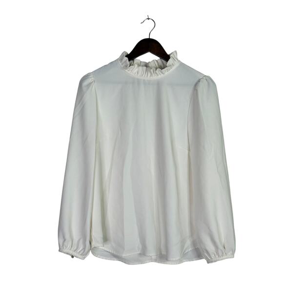 J.Crew Ruffle Neck Back Button Keyhole Balloon Long Sleeves Blouse M Cream #3302 - Picture 13 of 14